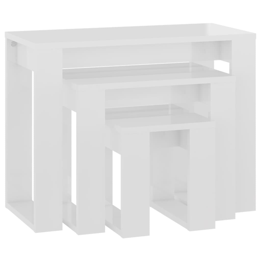 Nesting Tables 3 pcs High Gloss White Engineered Wood