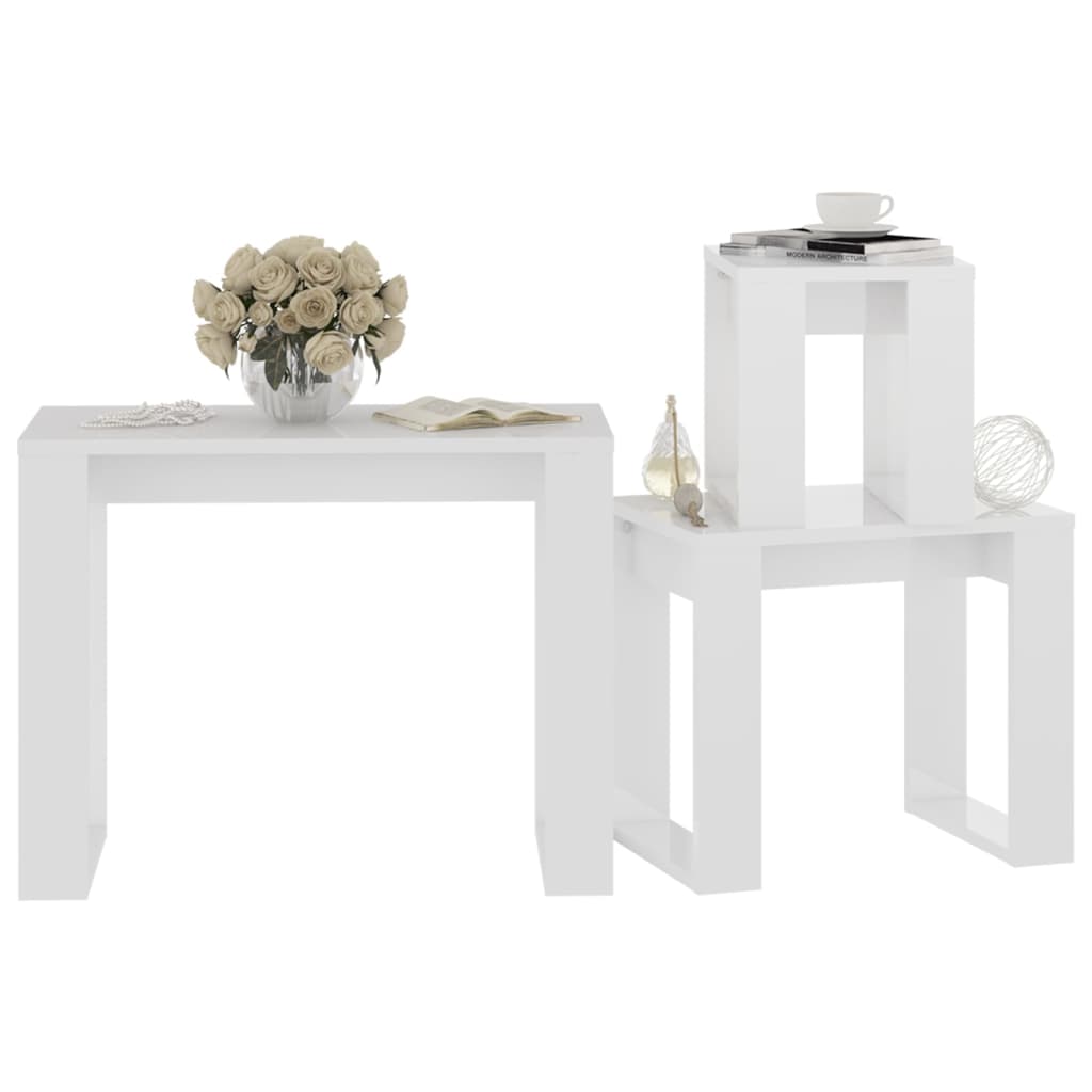Nesting Tables 3 pcs High Gloss White Engineered Wood