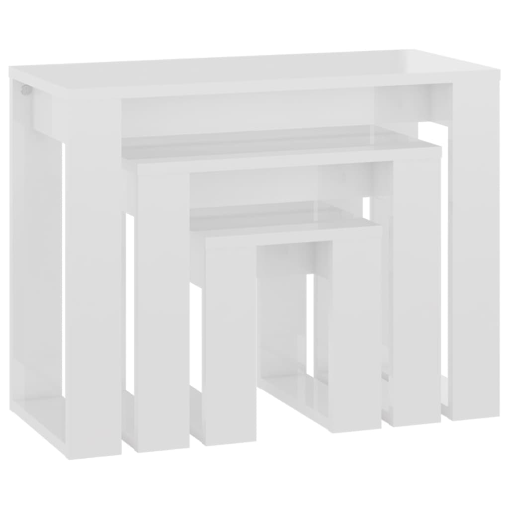 Nesting Tables 3 pcs High Gloss White Engineered Wood