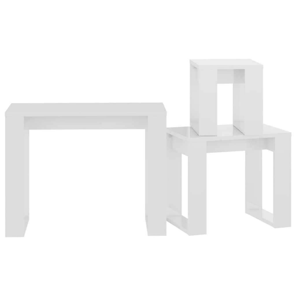 Nesting Tables 3 pcs High Gloss White Engineered Wood