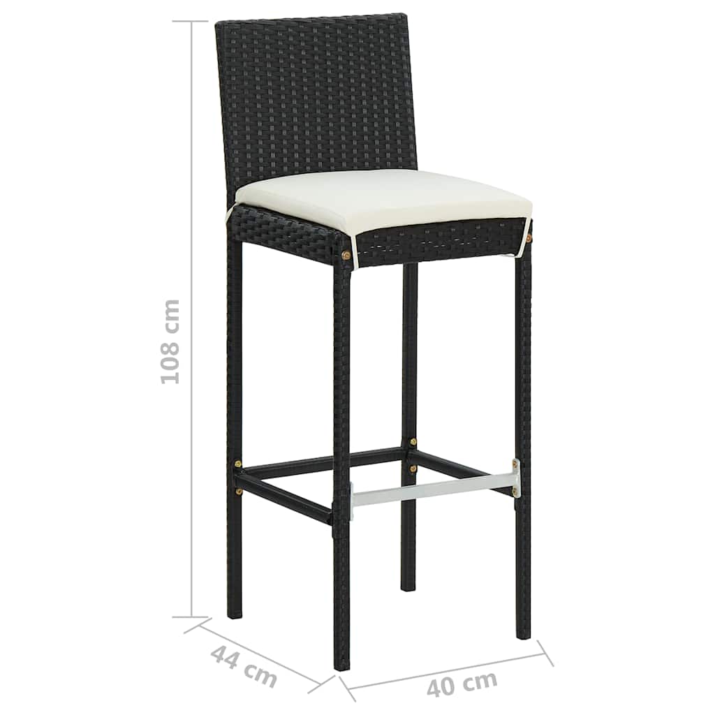 Garden Bar Stools with Cushions 4 pcs Black Poly Rattan