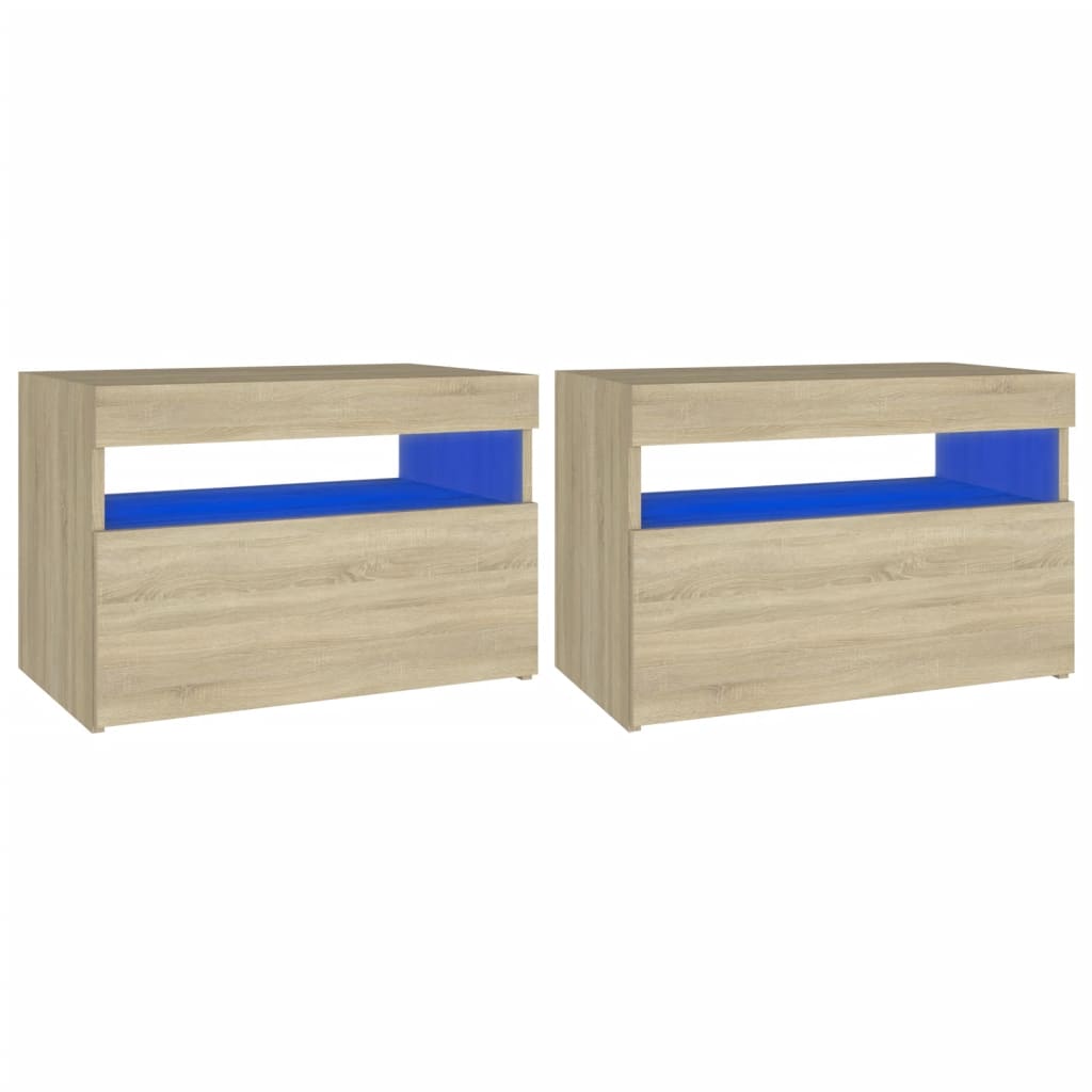 Bedside Cabinet & LED Lights 2 pcs Sonoma Oak 60x35x40 cm