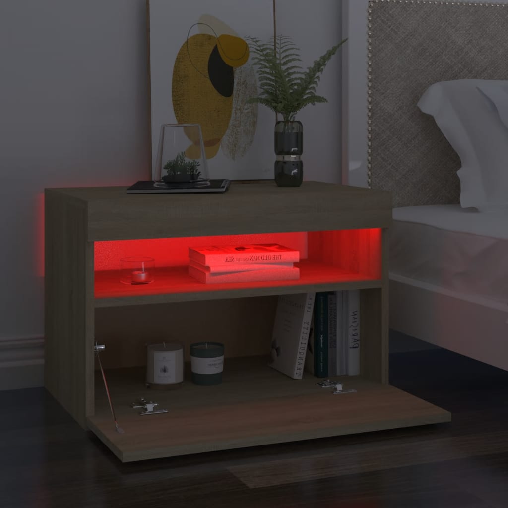 Bedside Cabinet & LED Lights 2 pcs Sonoma Oak 60x35x40 cm