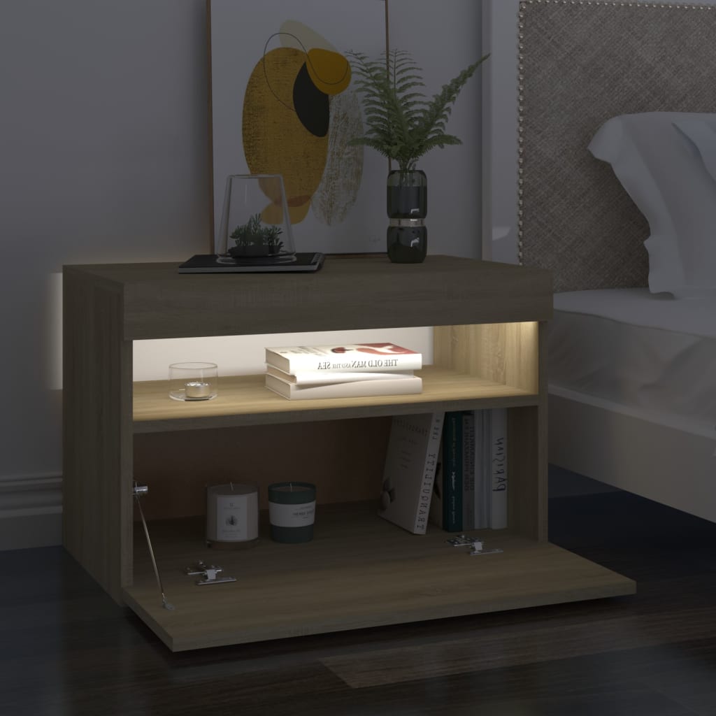Bedside Cabinet & LED Lights 2 pcs Sonoma Oak 60x35x40 cm