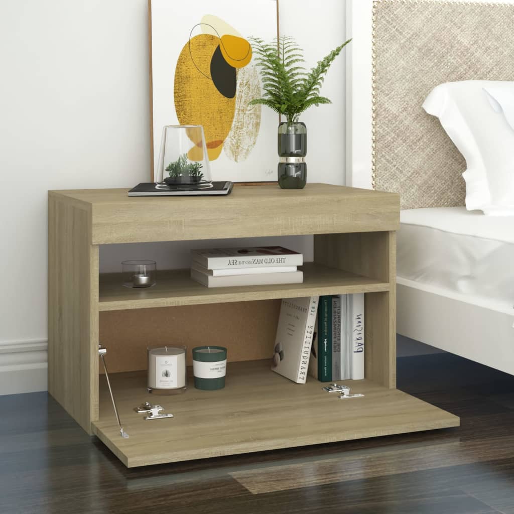 Bedside Cabinet & LED Lights 2 pcs Sonoma Oak 60x35x40 cm