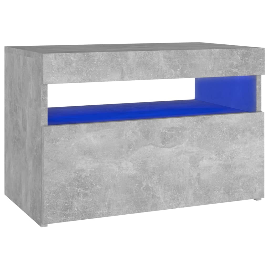 Bedside Cabinet & LED Lights Concrete Grey 60x35x40 cm