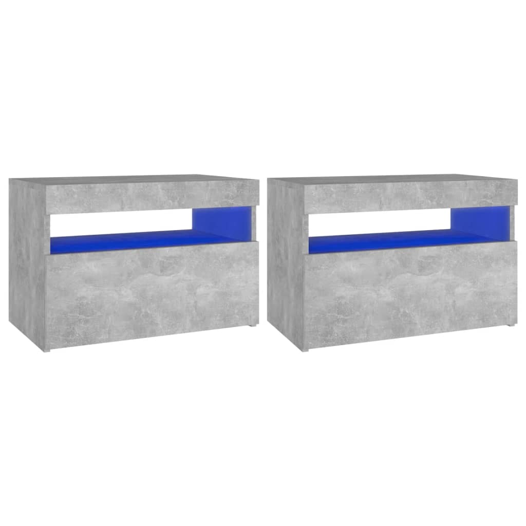 Bedside Cabinet & LED Lights 2 pcs Concrete Grey 60x35x40 cm