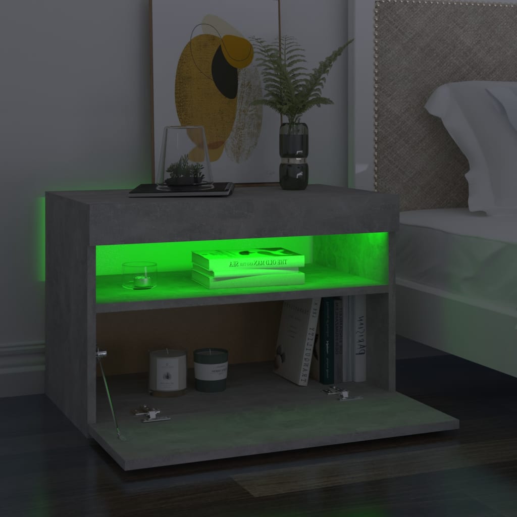 Bedside Cabinet & LED Lights 2 pcs Concrete Grey 60x35x40 cm