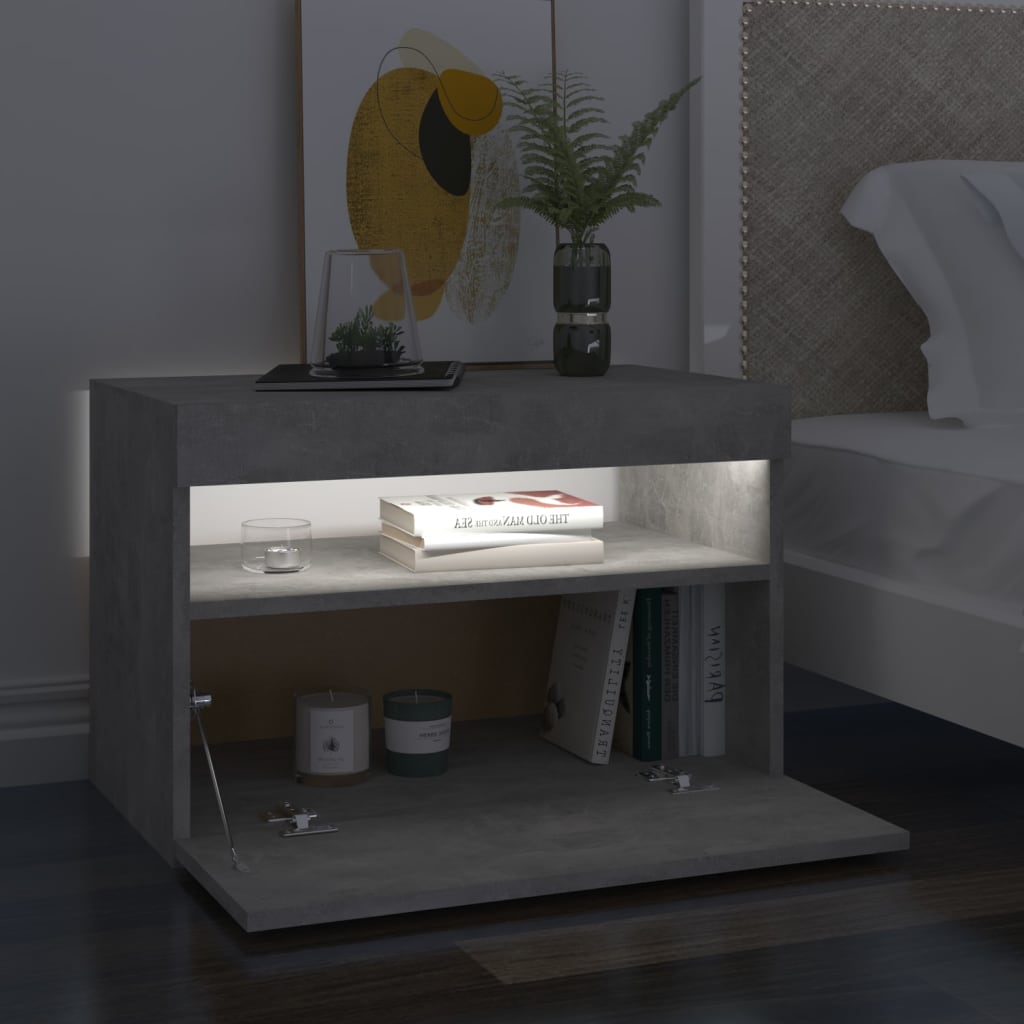 Bedside Cabinet & LED Lights 2 pcs Concrete Grey 60x35x40 cm