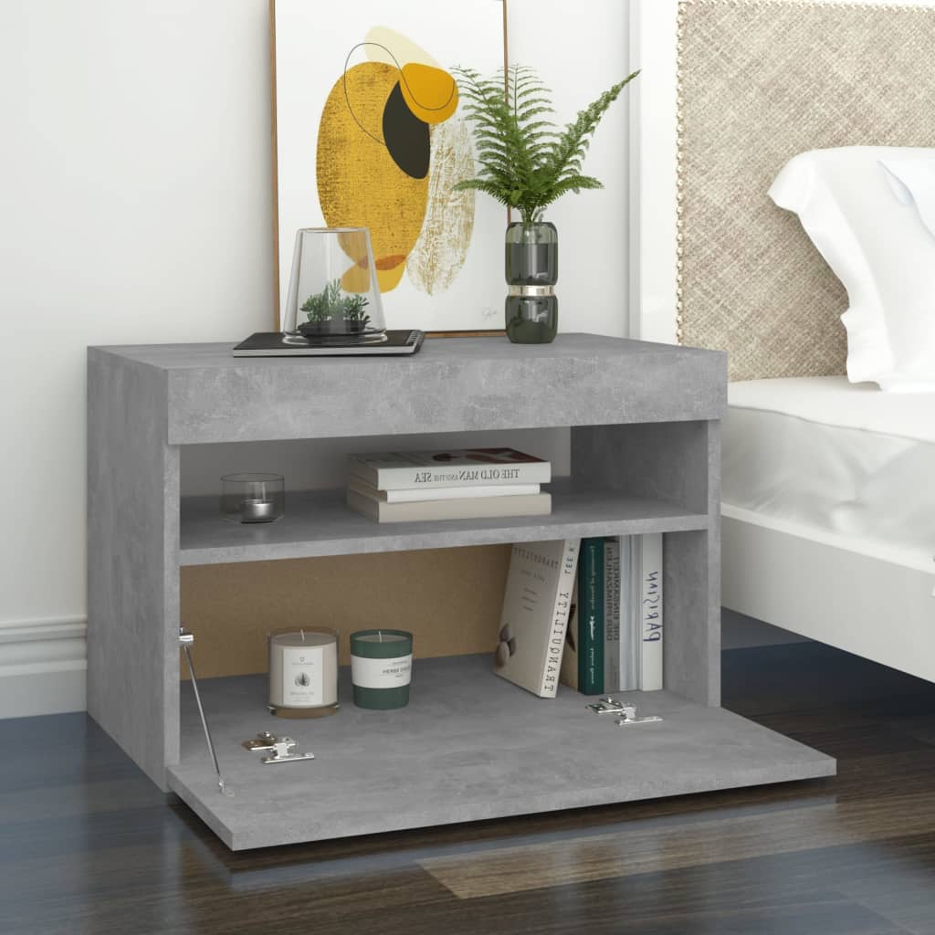 Bedside Cabinet & LED Lights 2 pcs Concrete Grey 60x35x40 cm