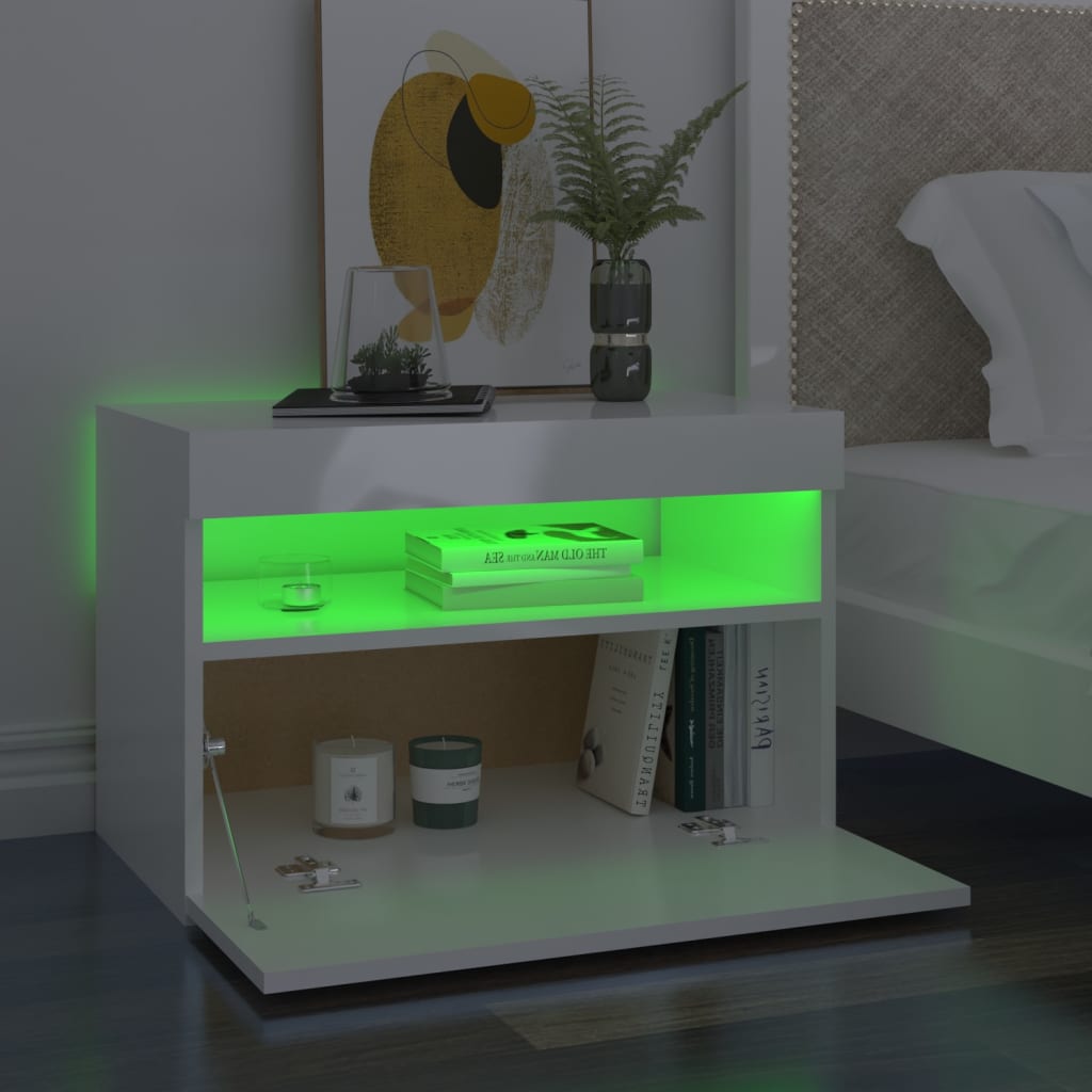 Bedside Cabinet & LED Lights 2 pcs High Gloss White 60x35x40 cm