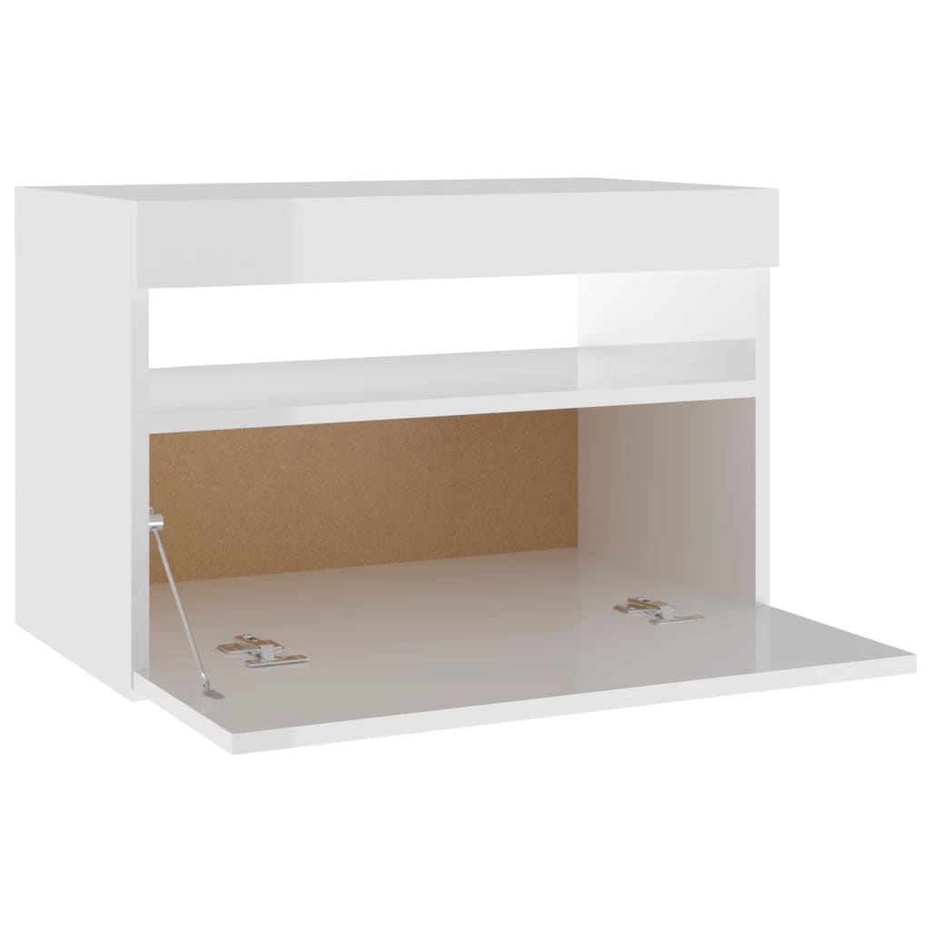 Bedside Cabinet & LED Lights 2 pcs High Gloss White 60x35x40 cm