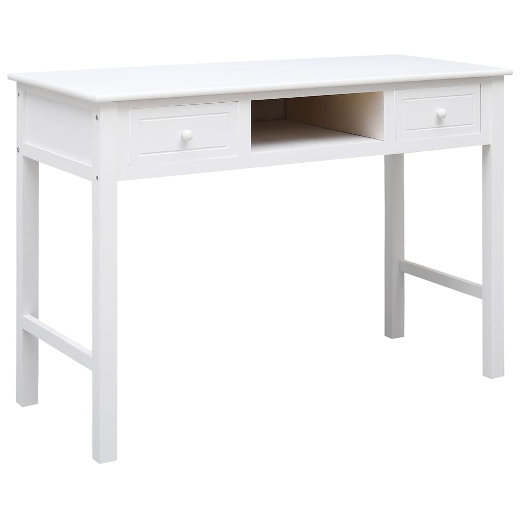 Desk White 108x45x76 cm Solid Wood Paulownia