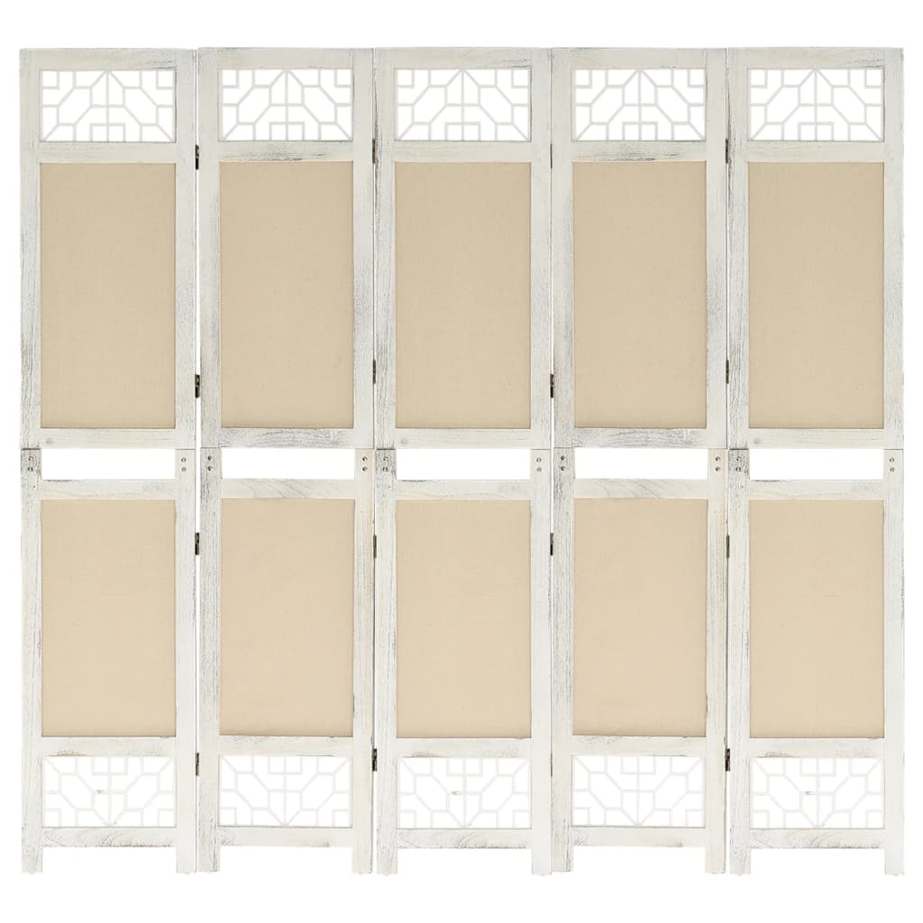 5-Panel Room Divider Cream 175x165 cm Fabric