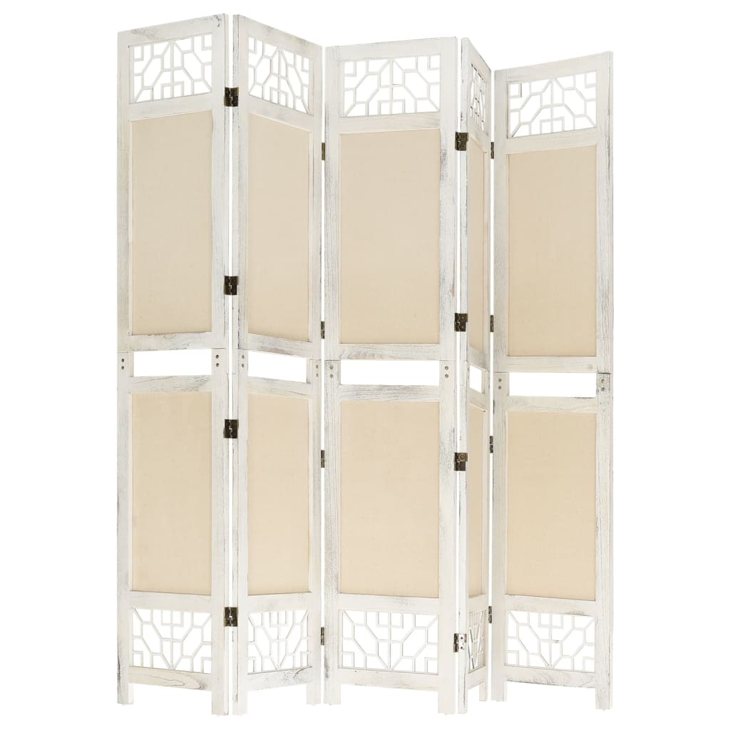 5-Panel Room Divider Cream 175x165 cm Fabric