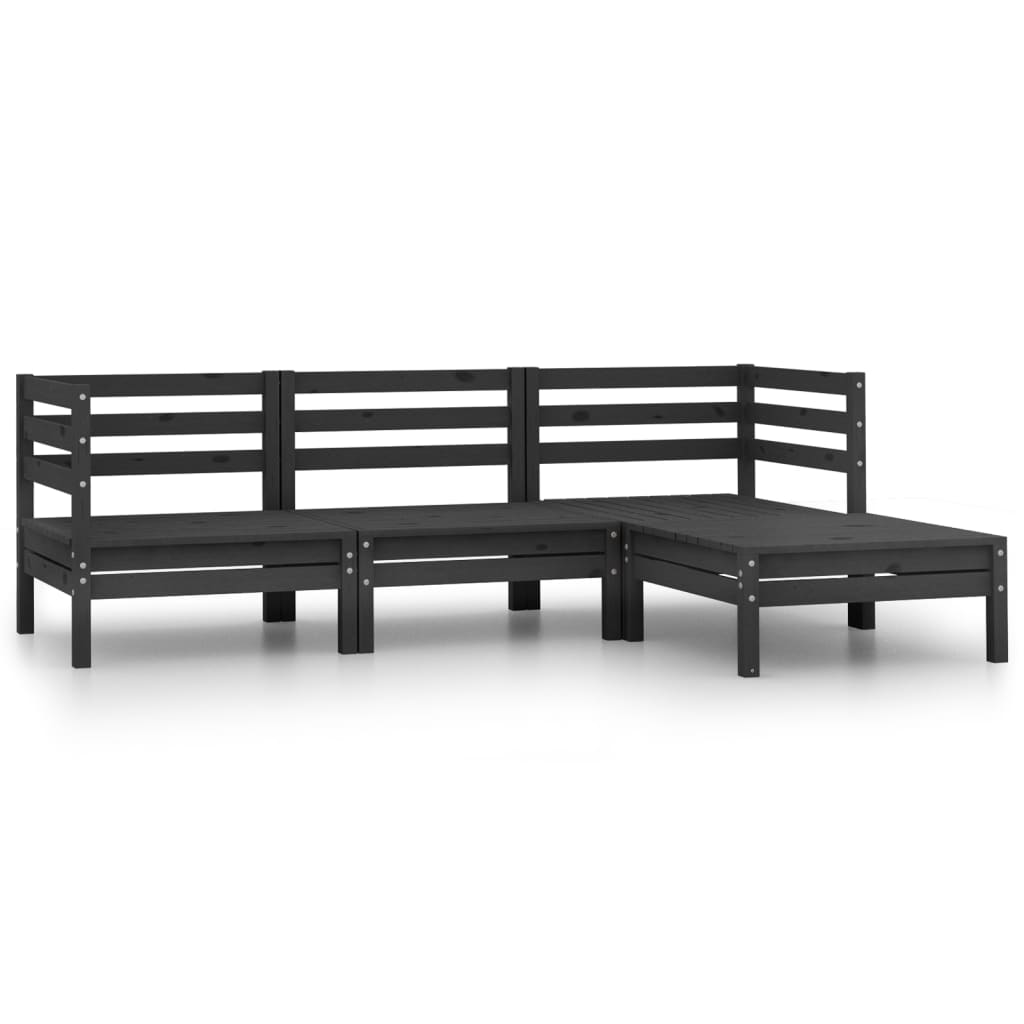 4 Piece Garden Lounge Set Solid Pinewood Black