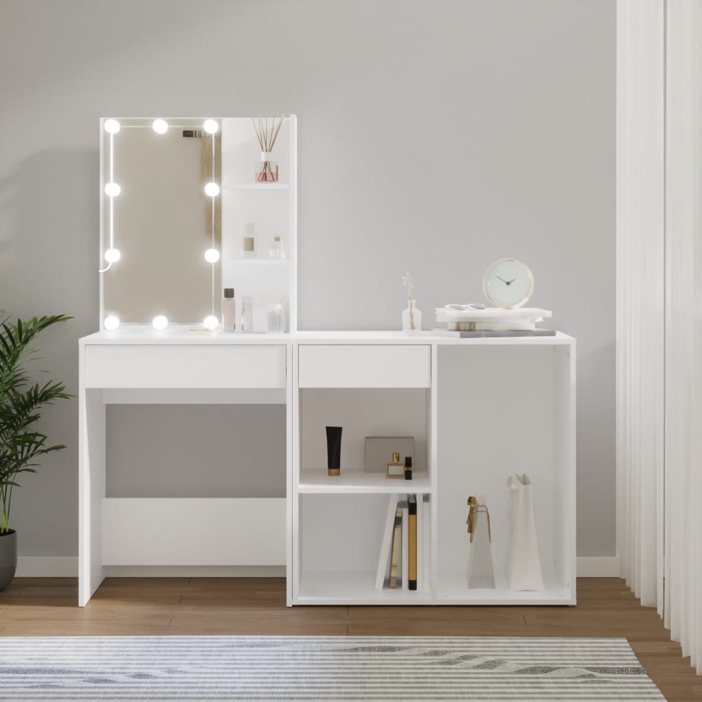 Led Dressing Table With Cabinet Engineered Wood