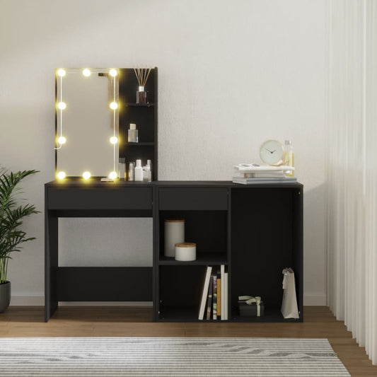 Led Dressing Table With Cabinet Black Engineered Wood