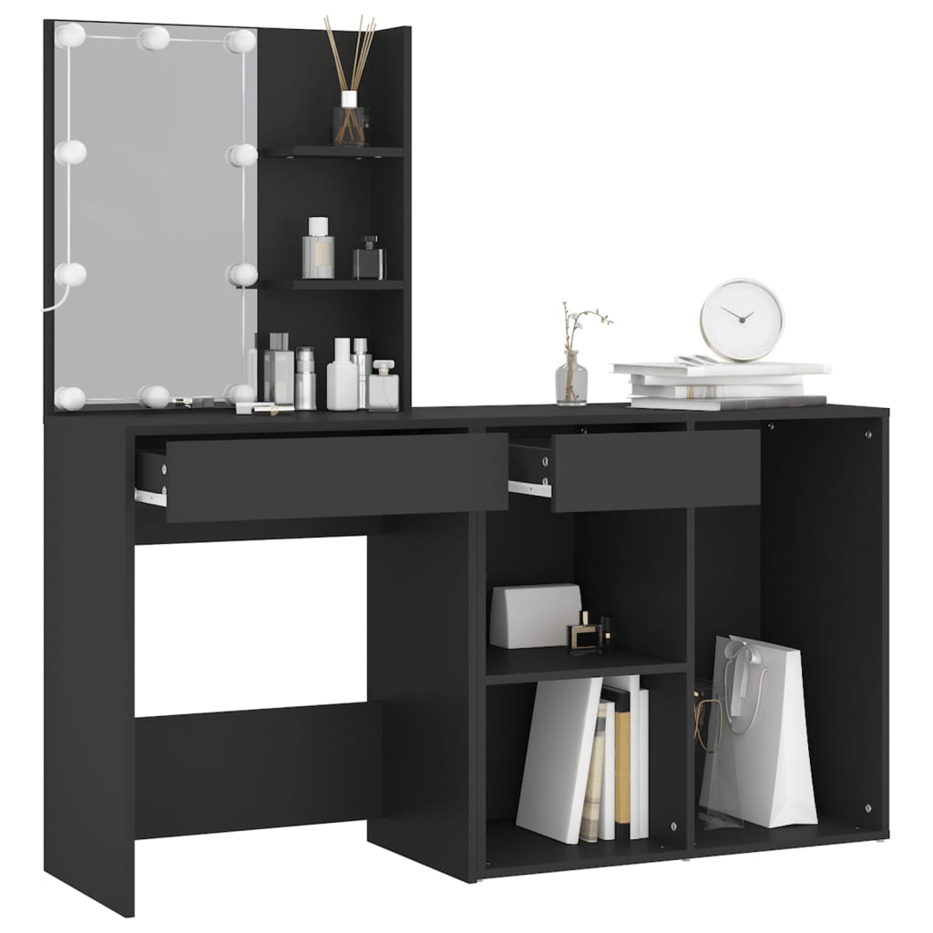 Led Dressing Table With Cabinet Black Engineered Wood