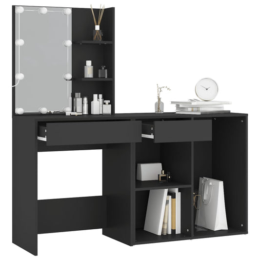 Led Dressing Table With Cabinet Black Engineered Wood