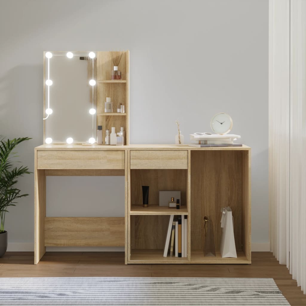 Led Dressing Table With Cabinet Engineered Wood