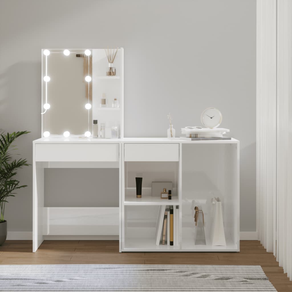 Led Dressing Table With Cabinet Engineered Wood