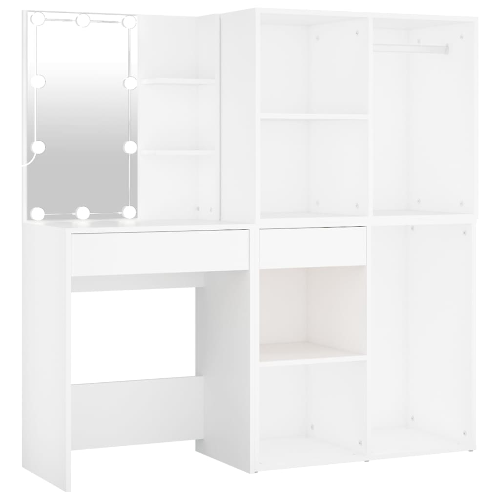 Led Dressing Table With 2 Cabinets White Engineered Wood