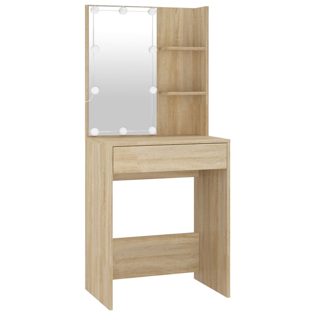 Led Dressing Table With 2 Cabinets Sonoma Oak Engineered Wood