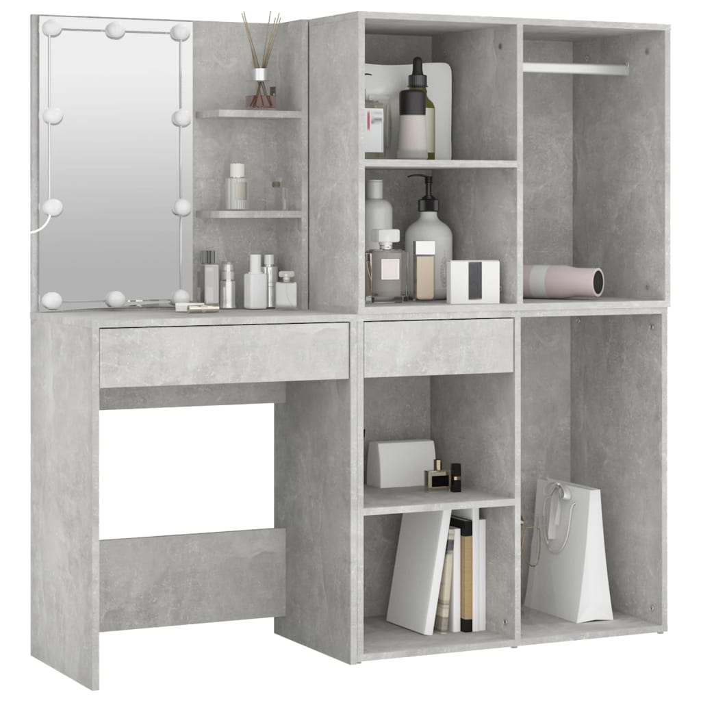 Led Dressing Table With 2 Cabinets Concrete Grey Engineered Wood