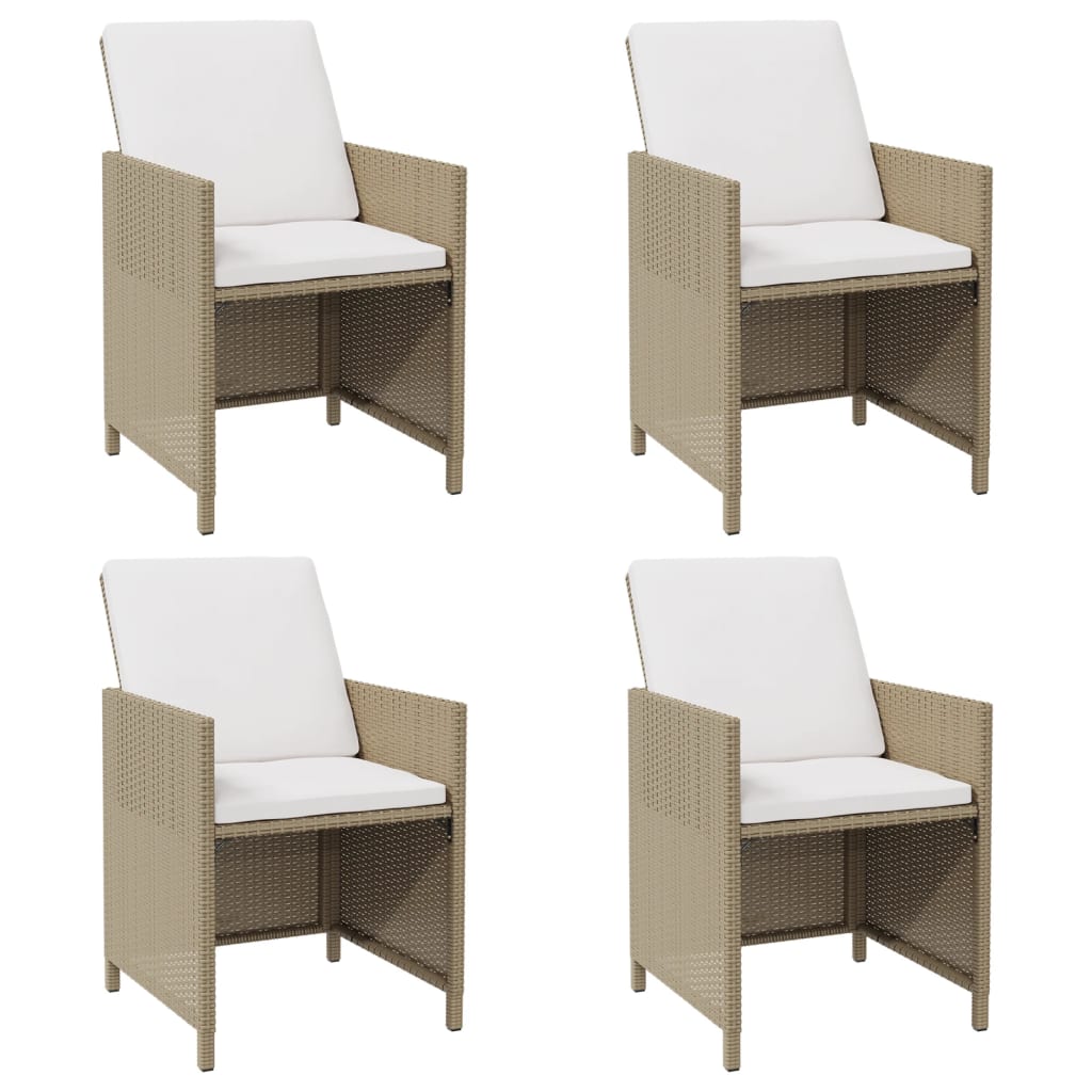 Garden Dining Chairs with Cushions 4 pcs Beige Poly Rattan