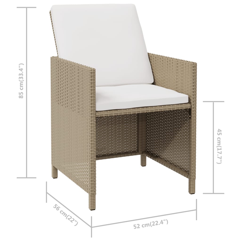 Garden Dining Chairs with Cushions 4 pcs Beige Poly Rattan
