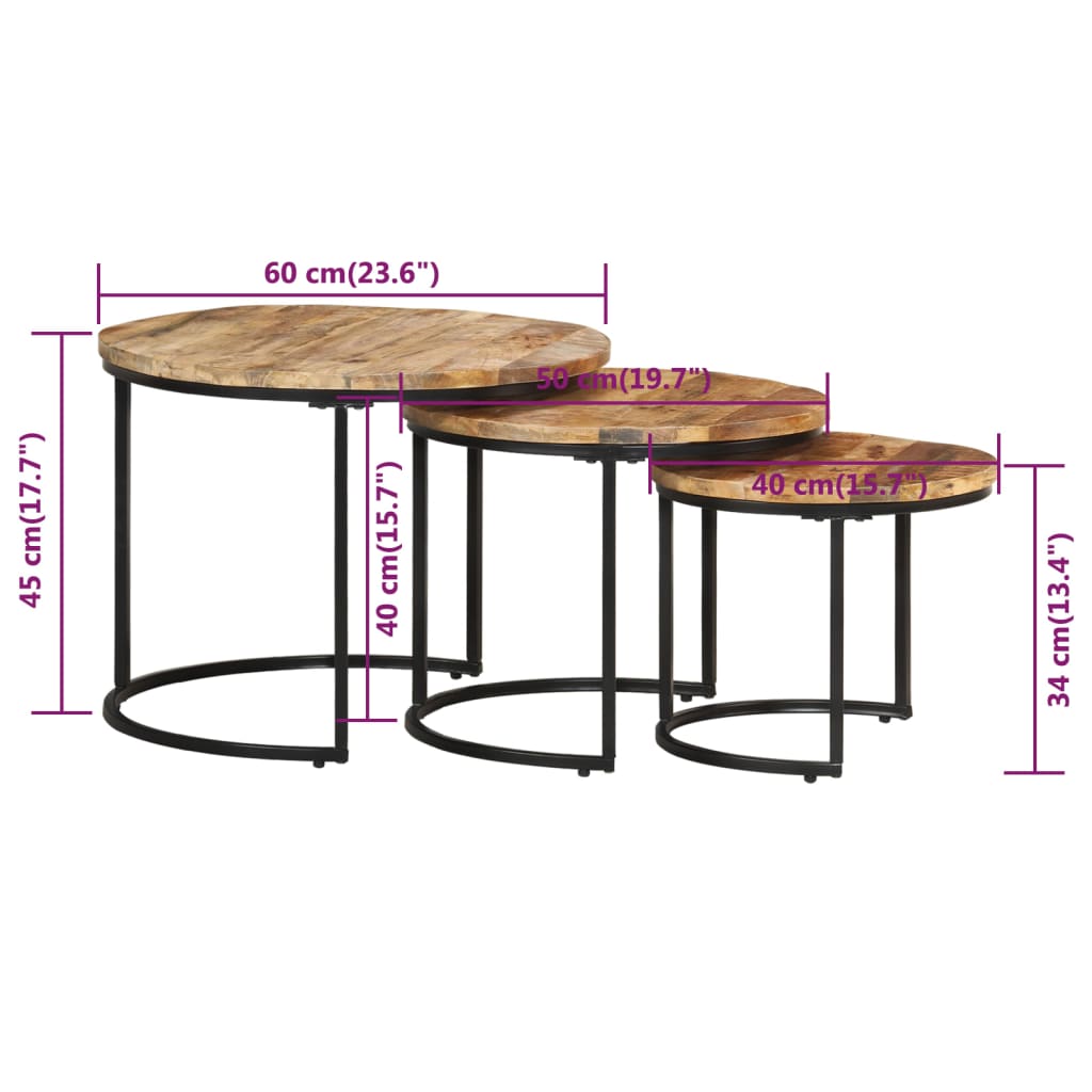 Nesting Tables 3 pcs Rough Mango Wood