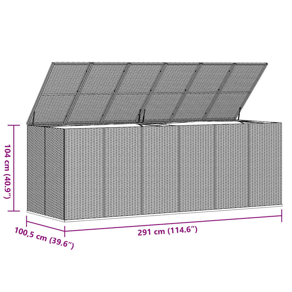 Garden Cushion Box PE Rattan 291x100.5x104 cm Brown