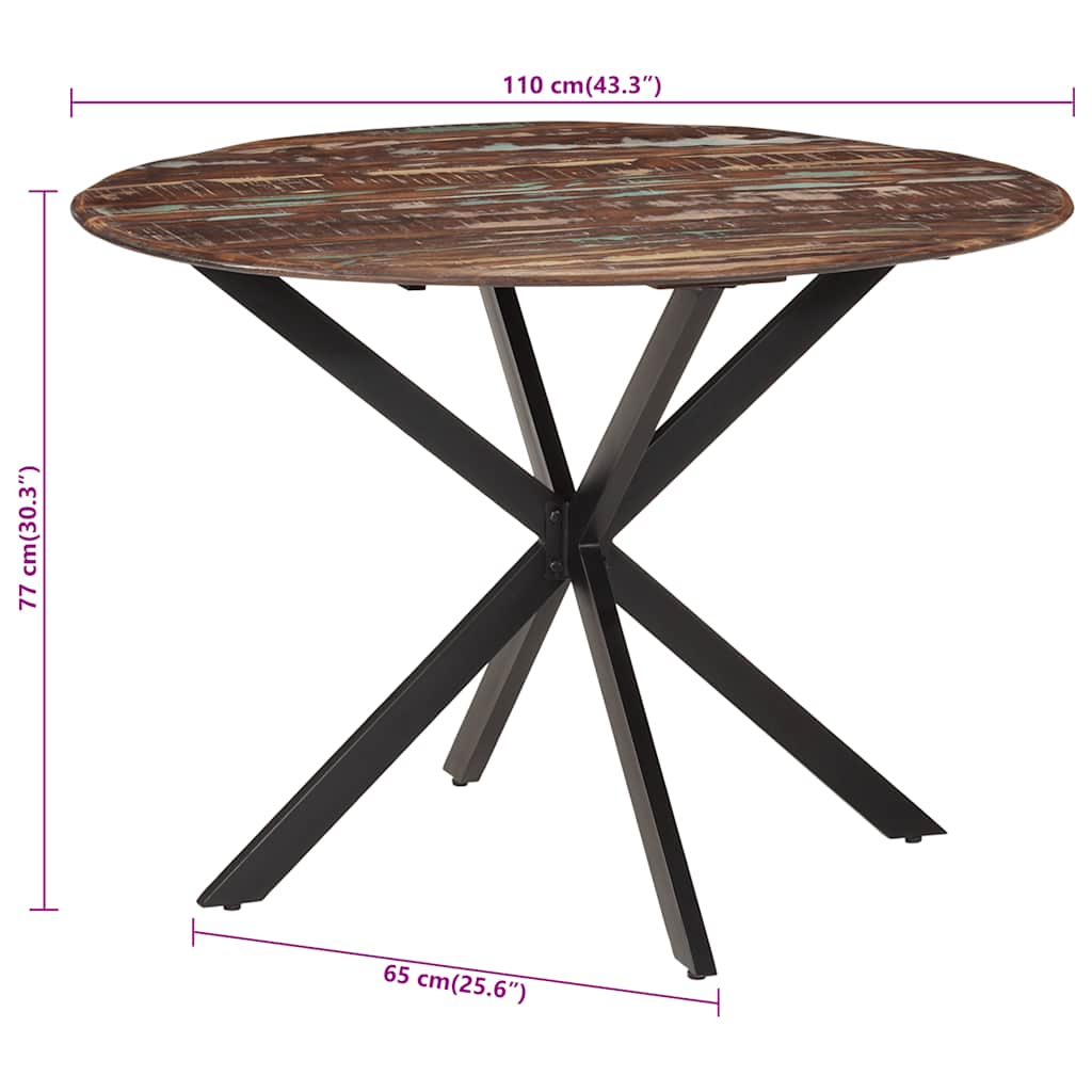 Dining Table Ø110x78 cm Solid Wood Reclaimed and Steel