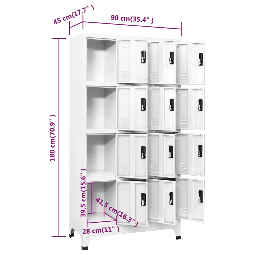 Locker Cabinet White 90x45x180 cm Steel