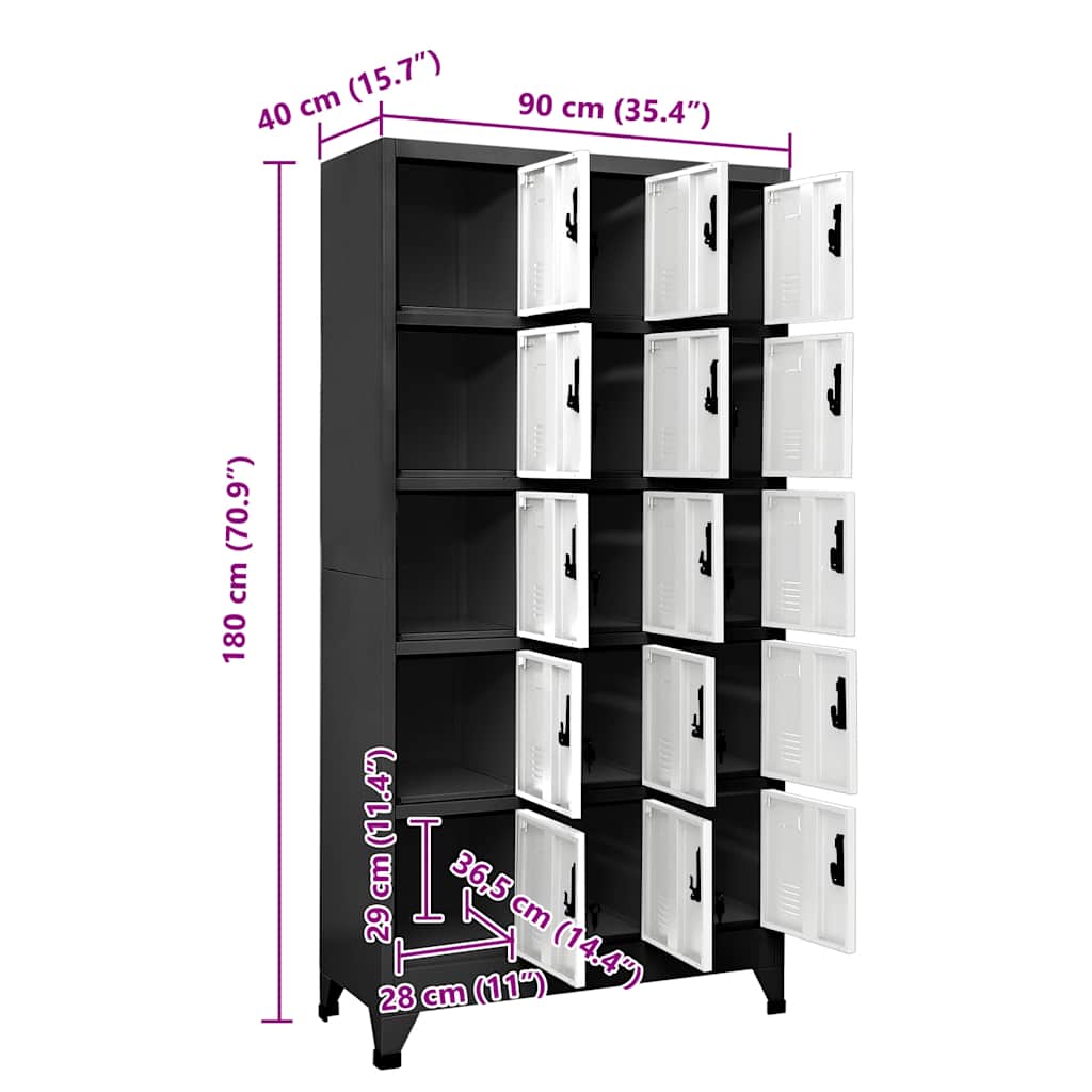 Locker Cabinet Anthracite and White 90x40x180 cm Steel