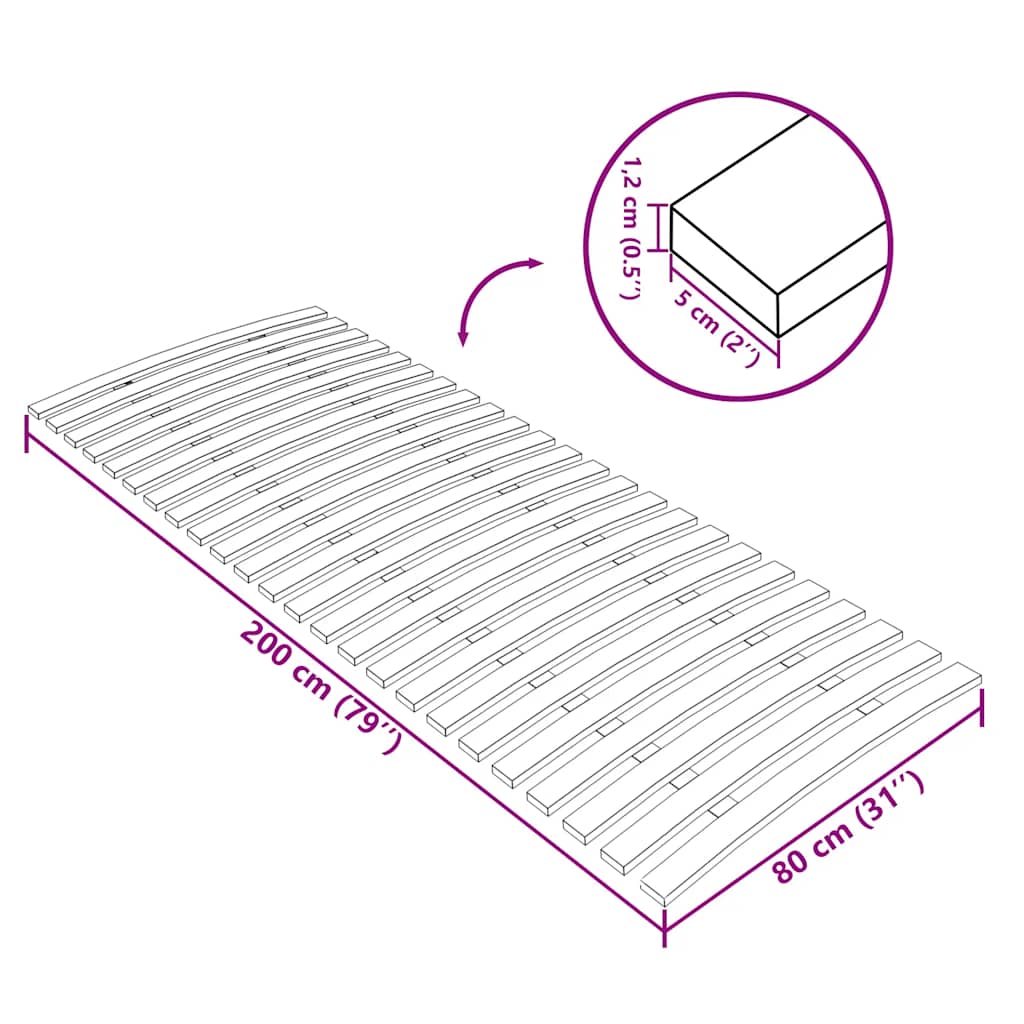 Bed Slats Replacement with 24 Slats 80x200 cm