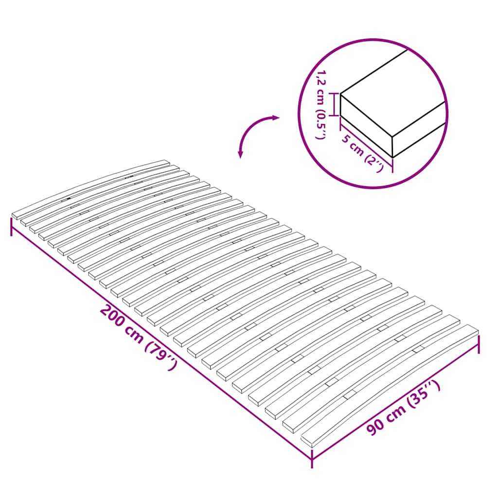 Bed Slats Replacement with 24 Slats 90x200 cm
