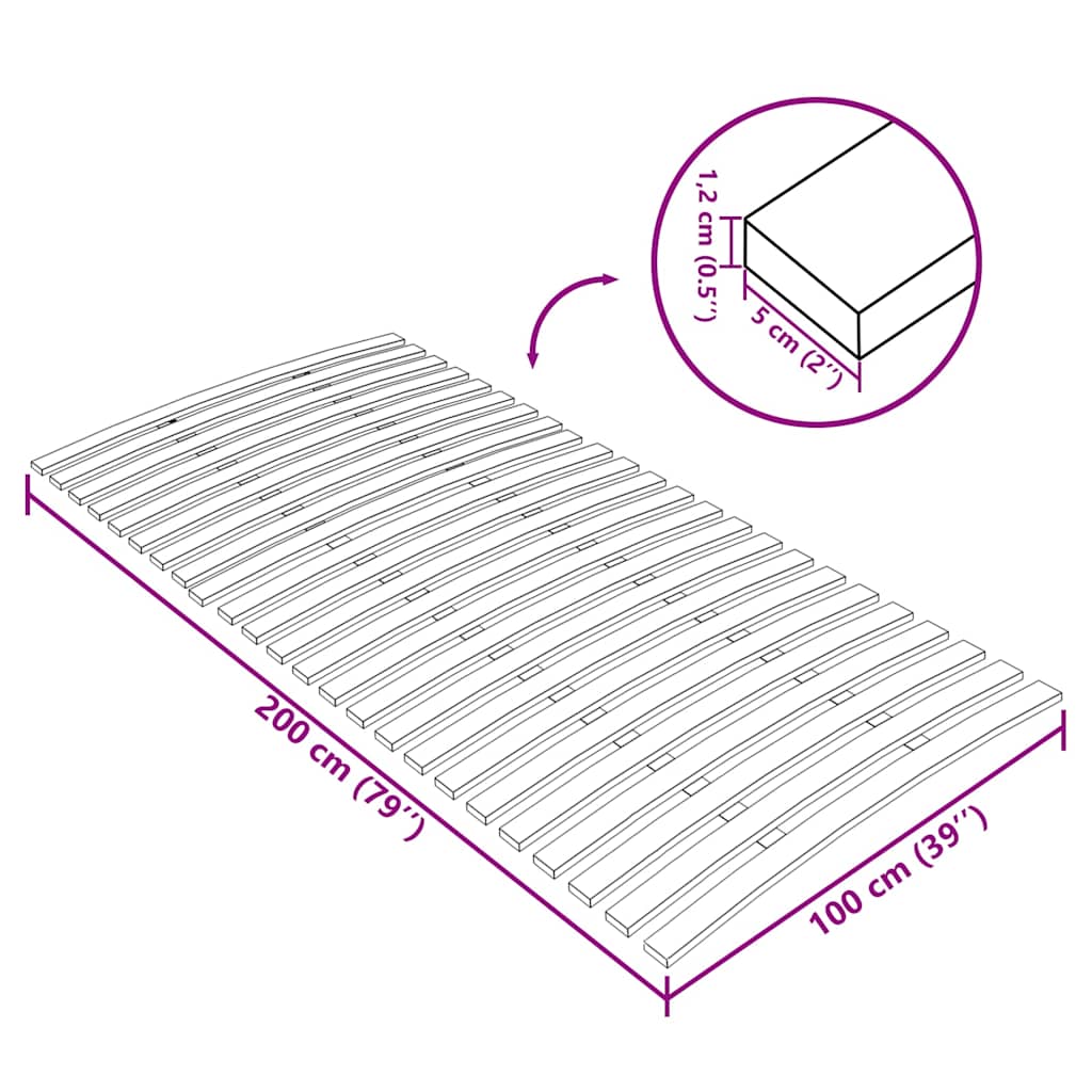 Bed Slats Replacement with 24 Slats 100x200 cm