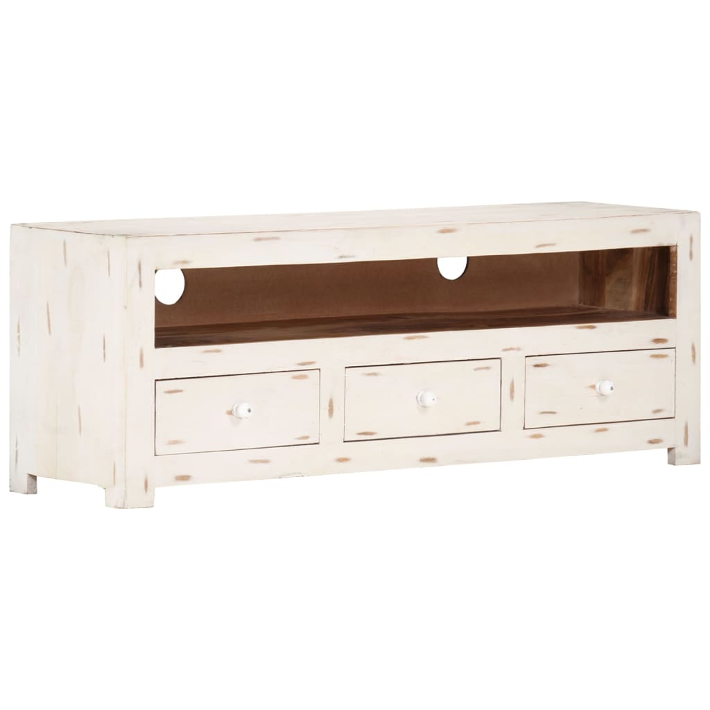 TV Cabinet Solid Wood Acacia 110x30x40 cm White