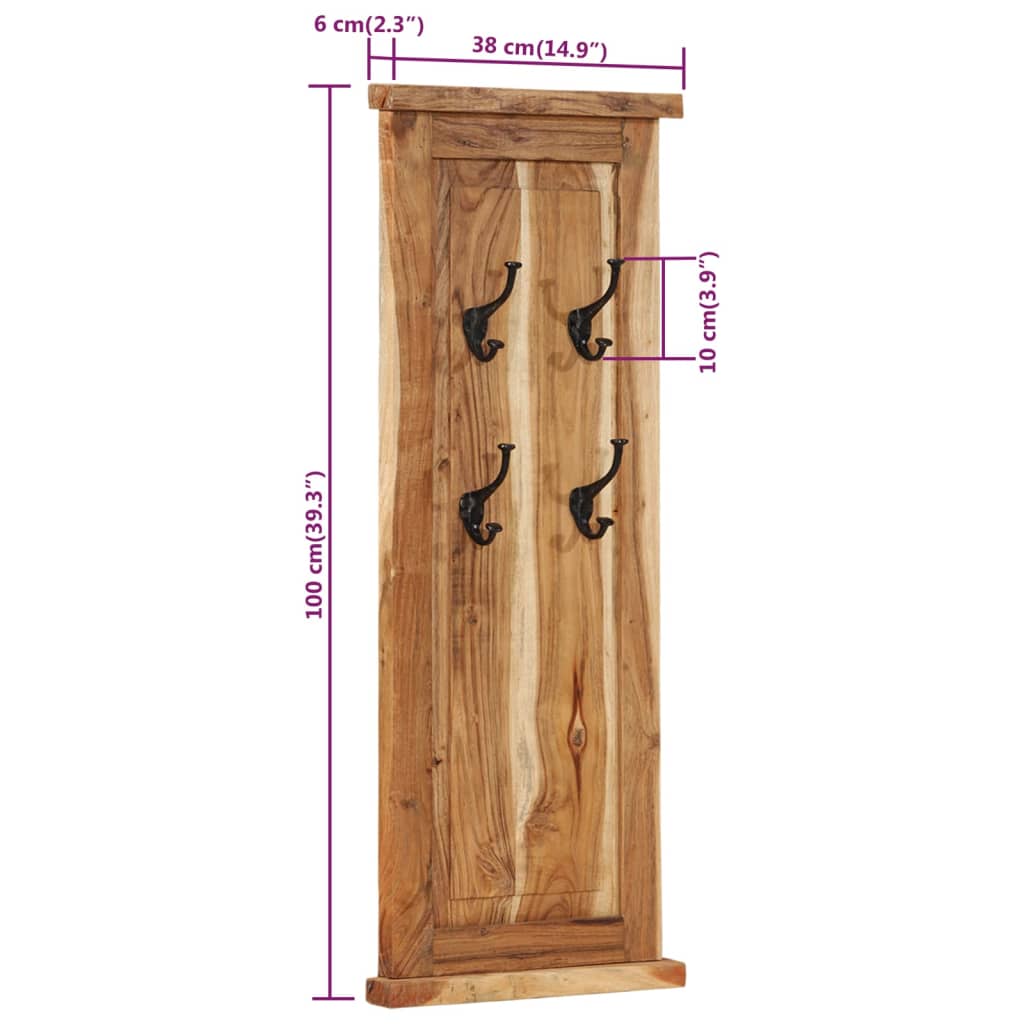 Coat Racks 2 pcs Solid Wood Acacia 38x100 cm