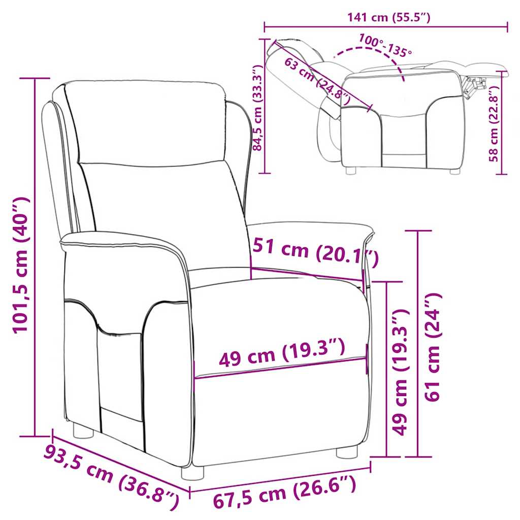 Recliner Chair 67.5 X 93.5 X 101.5 Cm Fabric