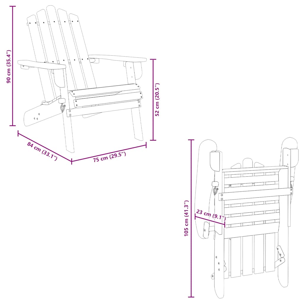 Garden Adirondack Chair with Footrest Solid Acacia Wood