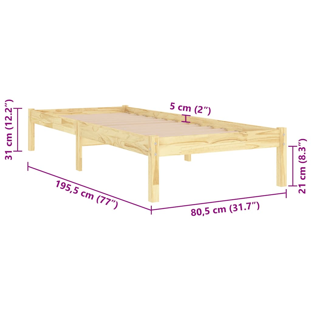 Bed Frame without Mattress Solid Wood Small Single