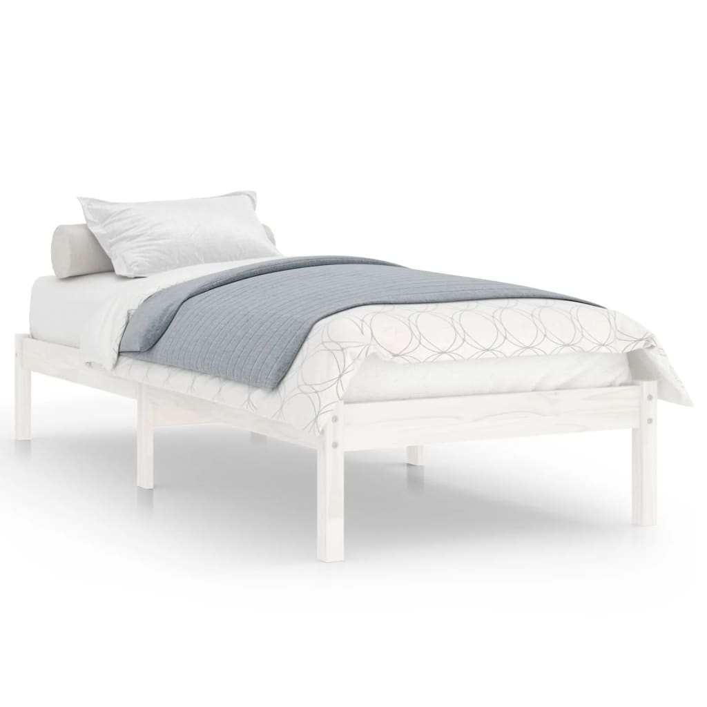 Bed Frame without Mattress White Solid Wood Small Single
