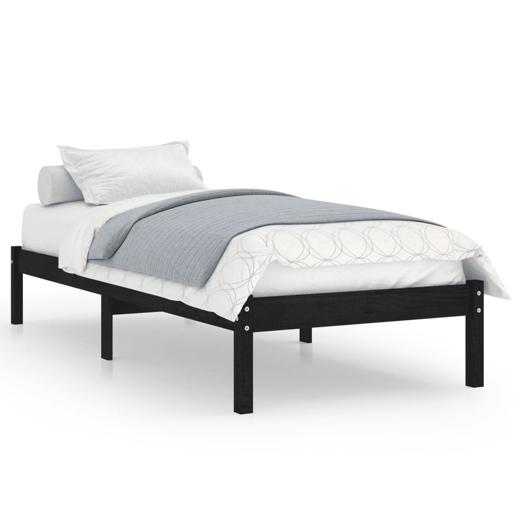 Bed Frame without Mattress Black Solid Wood Small Single