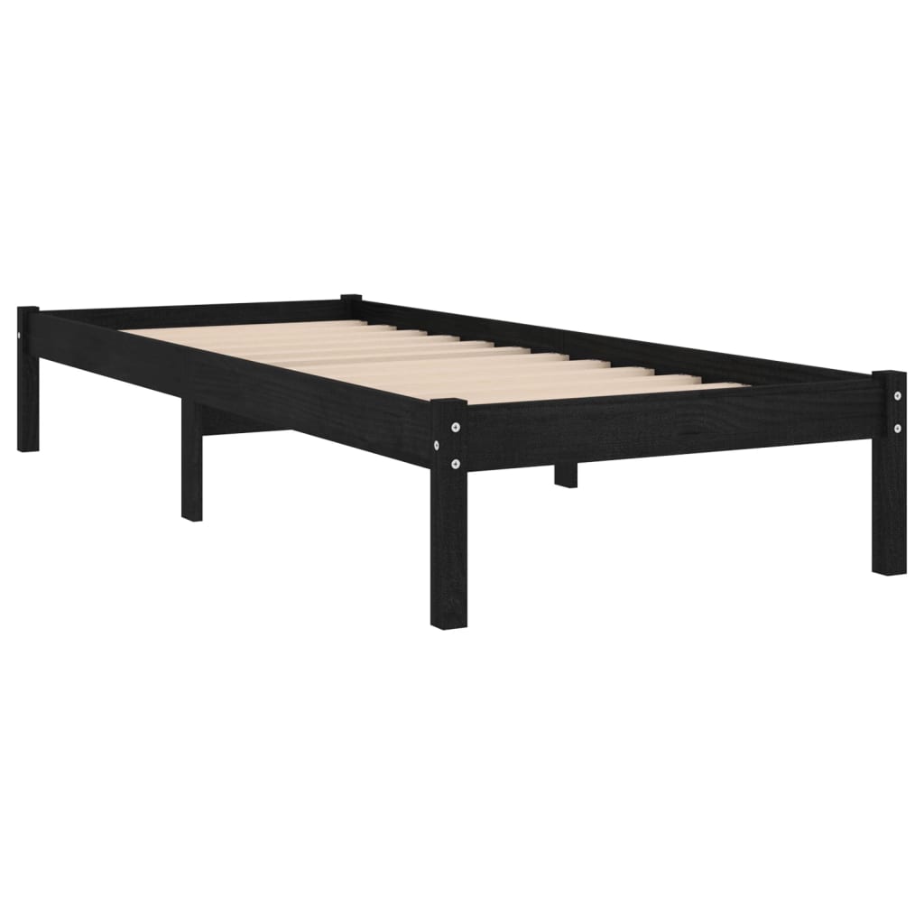 Bed Frame without Mattress Black Solid Wood Small Single
