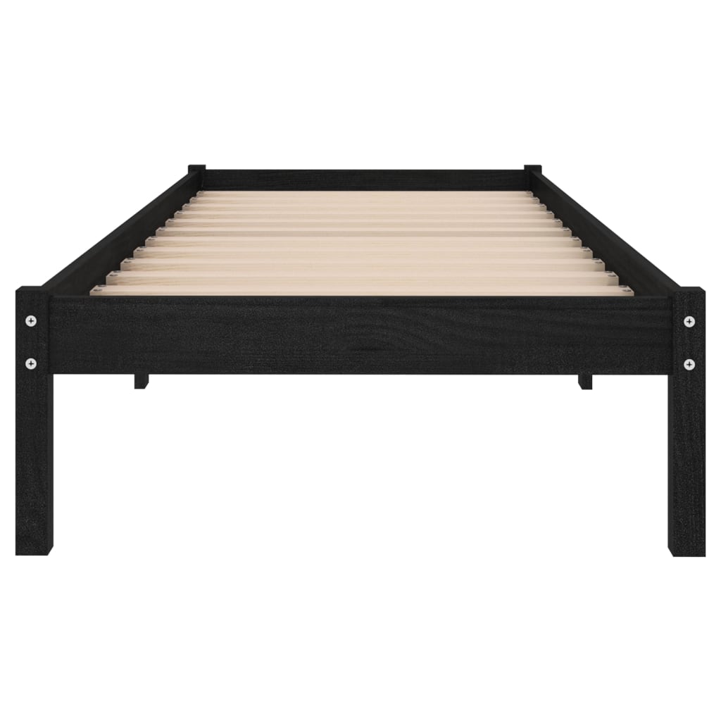 Bed Frame without Mattress Black Solid Wood Small Single