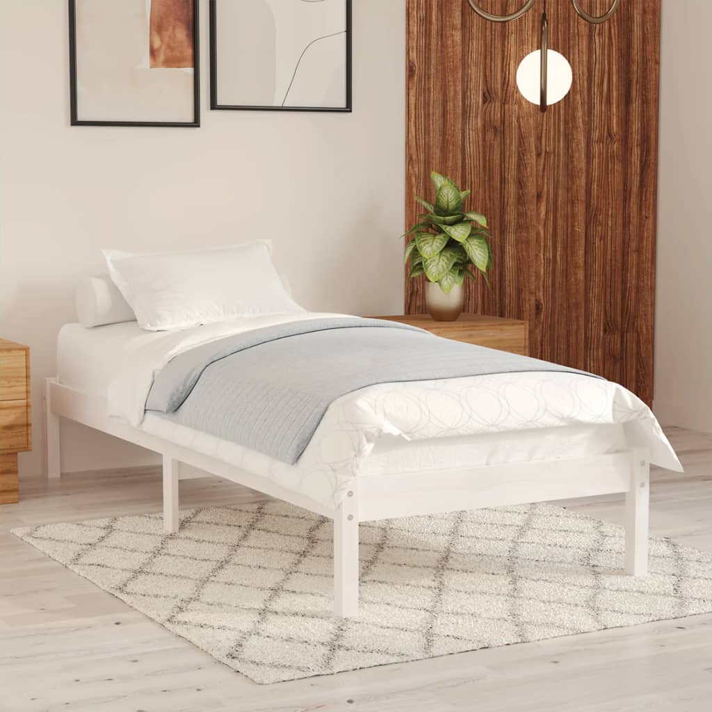 Bed Frame without Mattress White Solid Wood Single