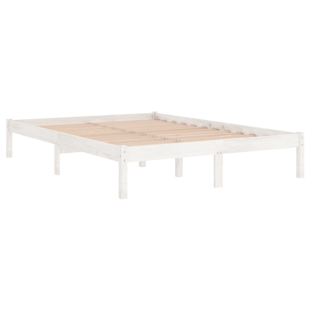 Bed Frame without Mattress White Solid Wood Double